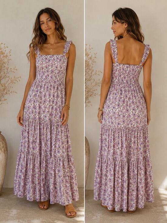 Haute Hippie Dresses & Skirts - Haute Hippie Style Cottagecore Floral Tiered Maxi Dress Boho Garden Party Large